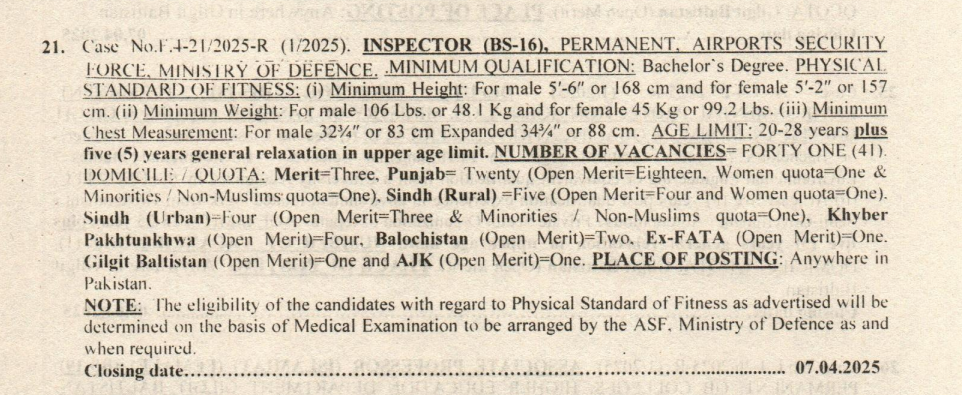 ASF Inspector jobs advertisement 2025